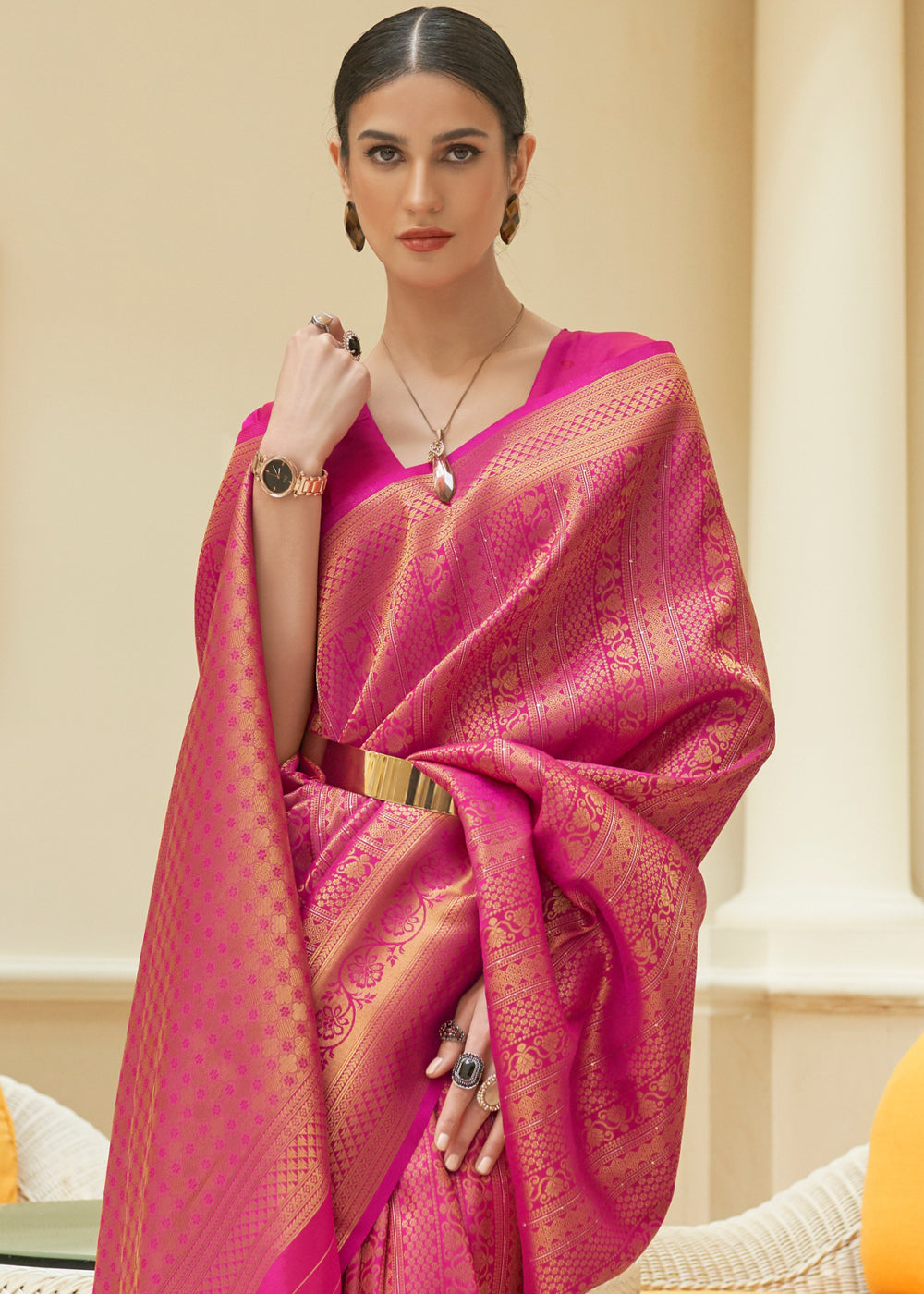 Buy MySilkLove Jazzberry Pink Zari Woven Kanjivaram Saree Online