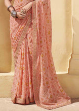 Tonys Peach Patola Print Georgette Saree With Embroidered Blouse