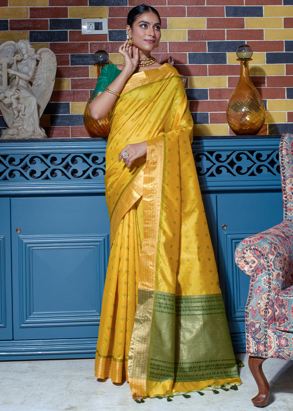 Buy MySilkLove Anzac Yellow Woven Raw Silk Saree Online