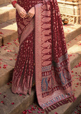Nutmeg Brown Zari Woven Banarasi Kora Silk Saree