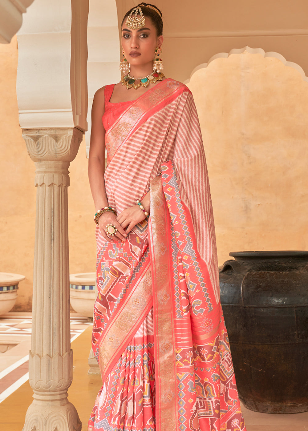 Buy MySilkLove Froly Peach Patola Silk Saree Online