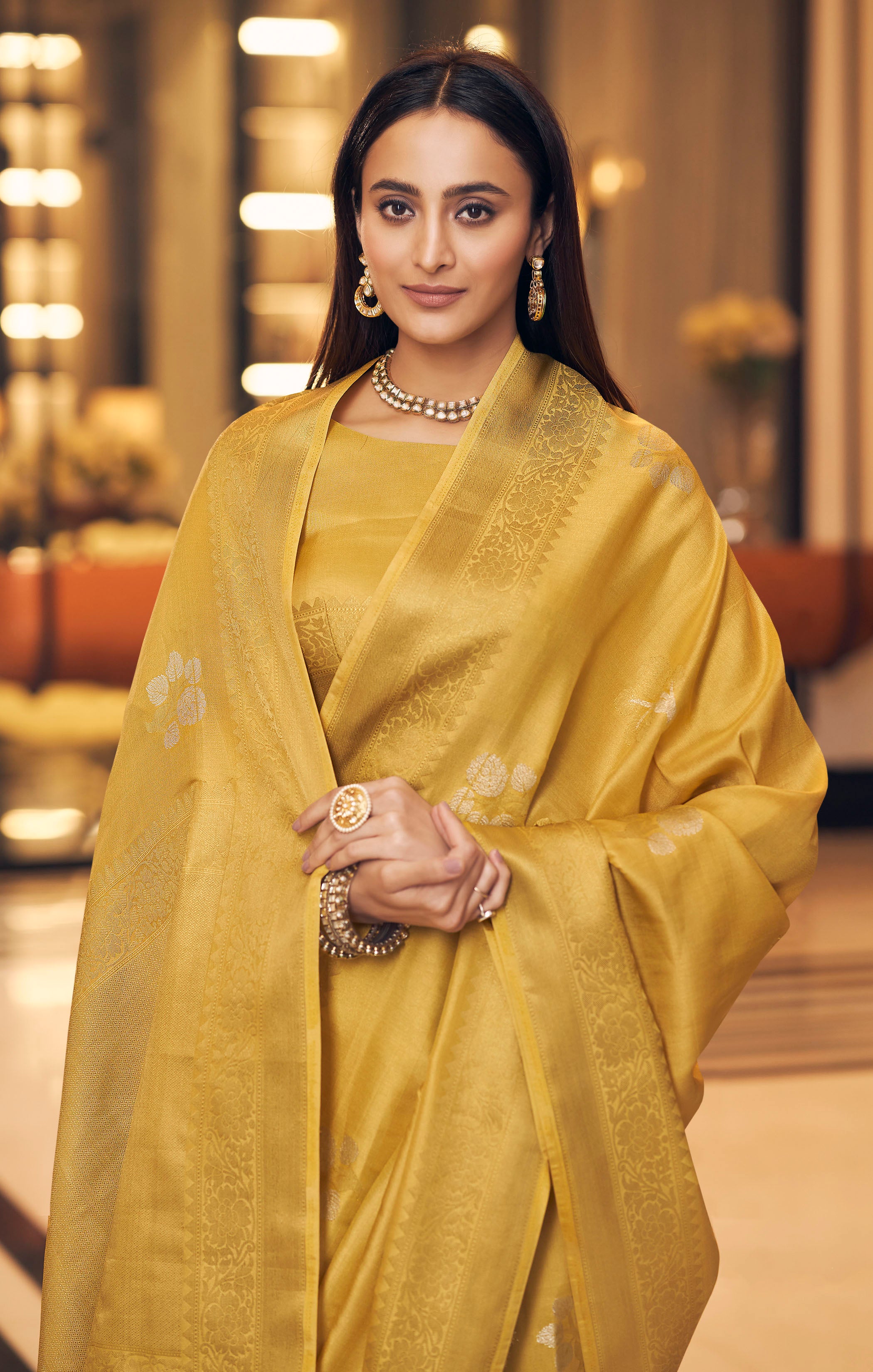 Buy MySilkLove Ronchi Yellow Zari Woven Tissue Banarasi Saree Online