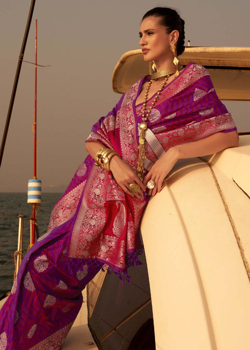 Disco Purple Handloom Banarasi Satin Silk Saree