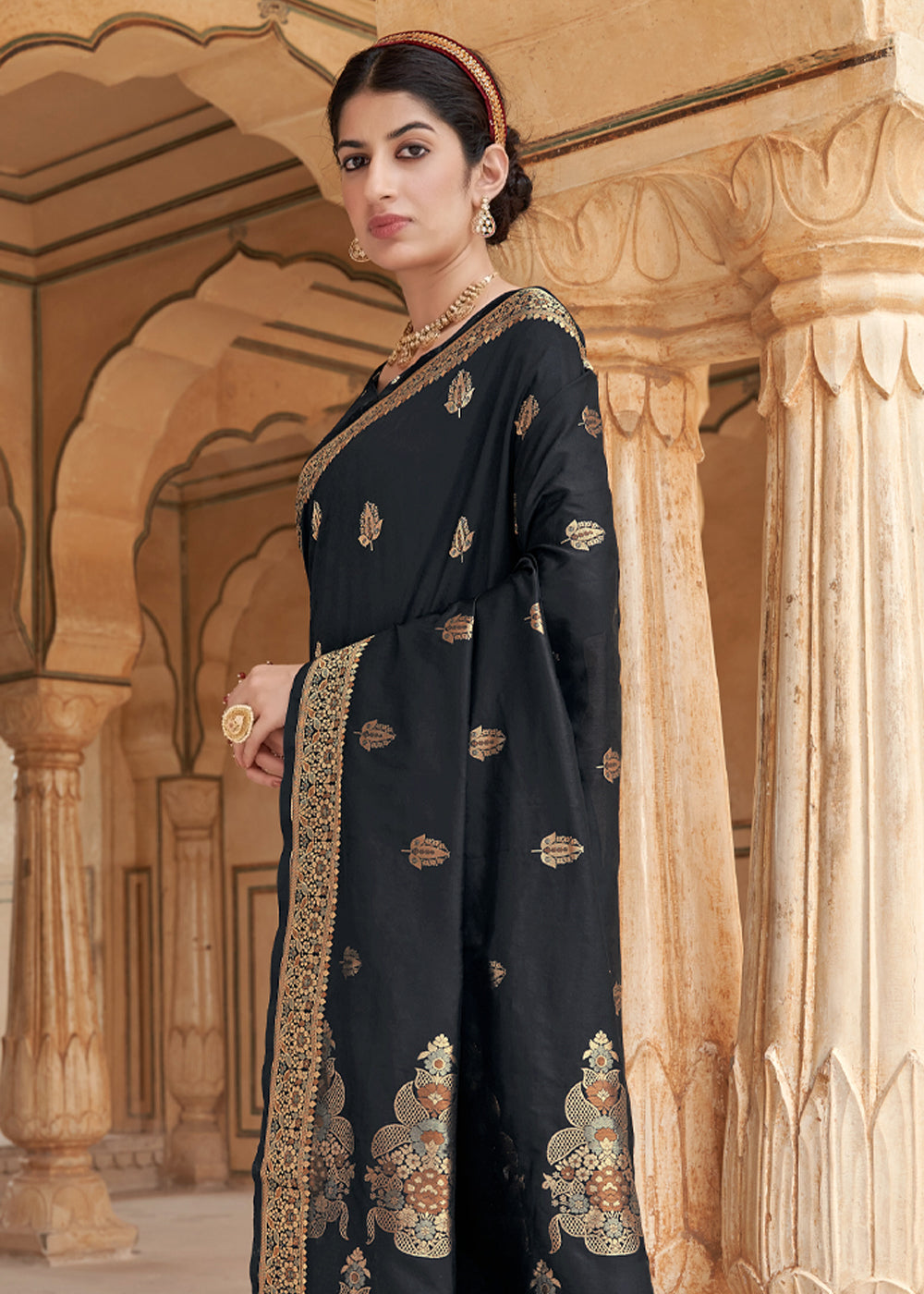 Buy MySilkLove Ebony Back Zari Woven Banarasi Silk Saree Online