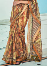 Antique Brown Printed Linen Saree
