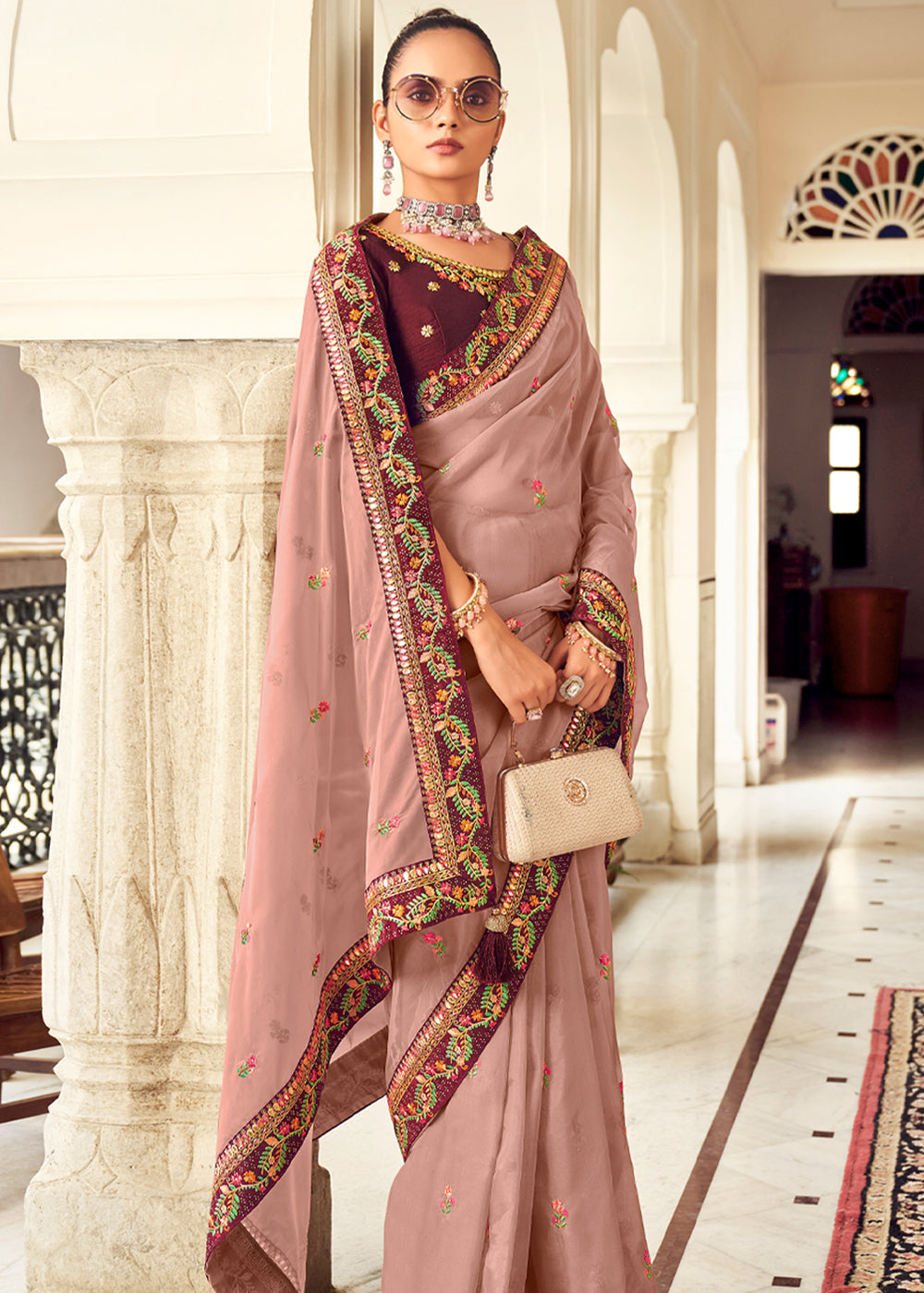 Buy MySilkLove Petite Pink Woven Banarasi Georgette Silk Saree Online