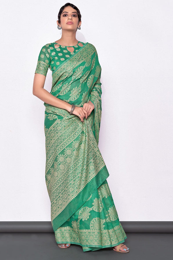 Buy MySilkLove Tree Green Cotton Saree Online