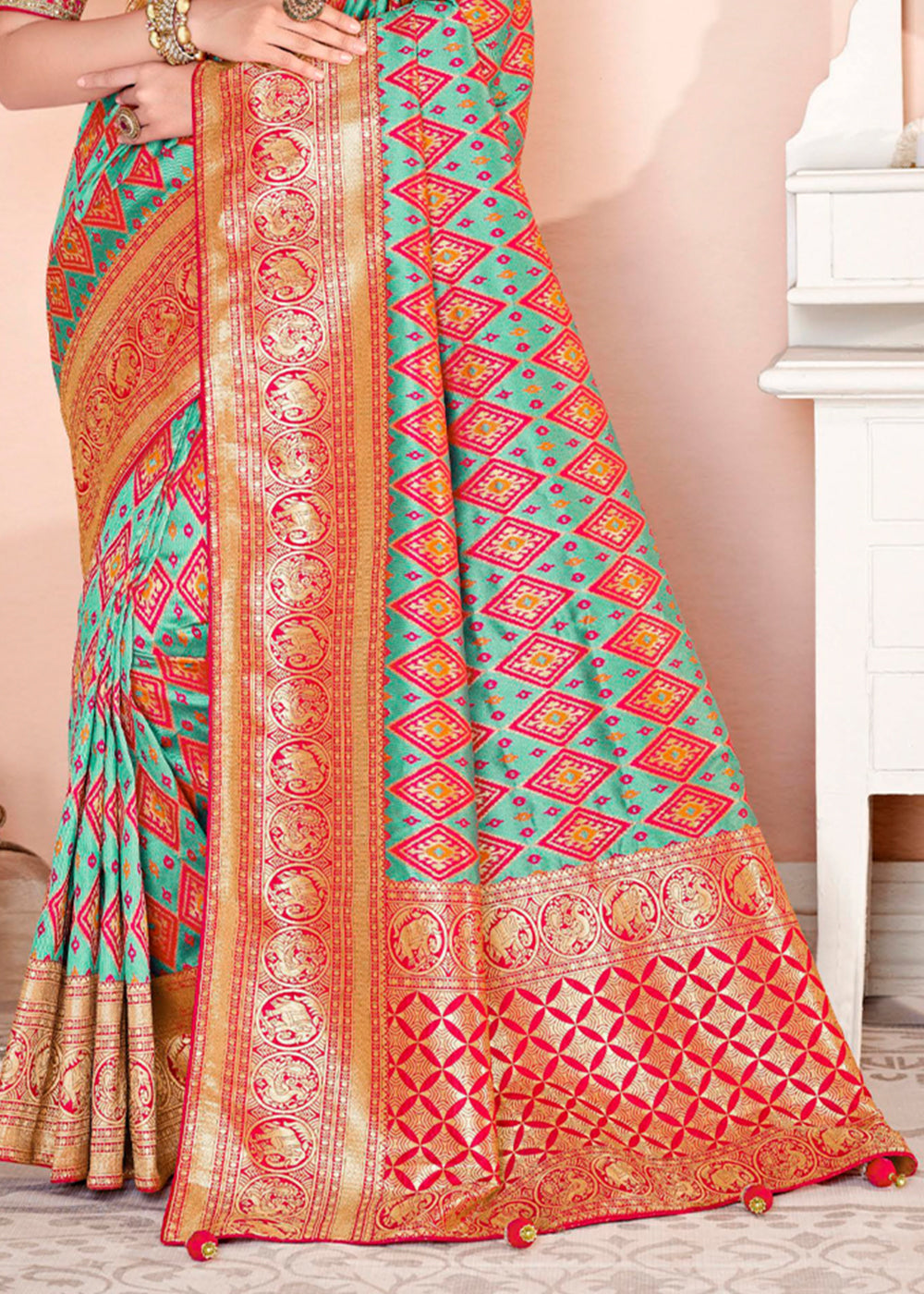 Buy MySilkLove Summer Green and Red Zari Woven Banarasi Saree with Designer Blouse Online