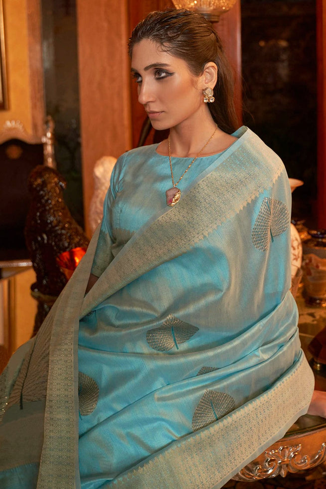 Buy MySilkLove Blizzard Blue Zari Woven Banarasi Saree Online