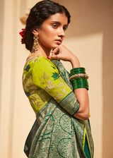 Gable Green Zari Woven Designer Banarasi Saree