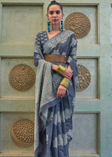 Royal Grey Lucknowi Woven Chikankari Saree