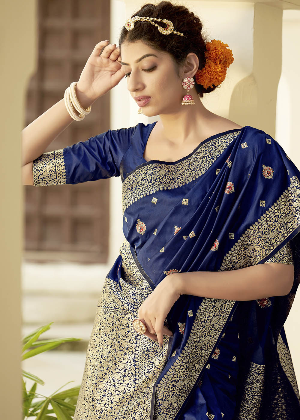 Buy MySilkLove Fiord Blue Zari Woven Banarasi Silk Saree with Butti Work Online