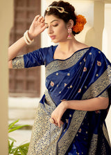 Fiord Blue Zari Woven Banarasi Silk Saree with Butti Work
