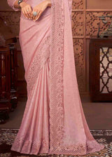 Puce Pink Satin Silk Designer Saree