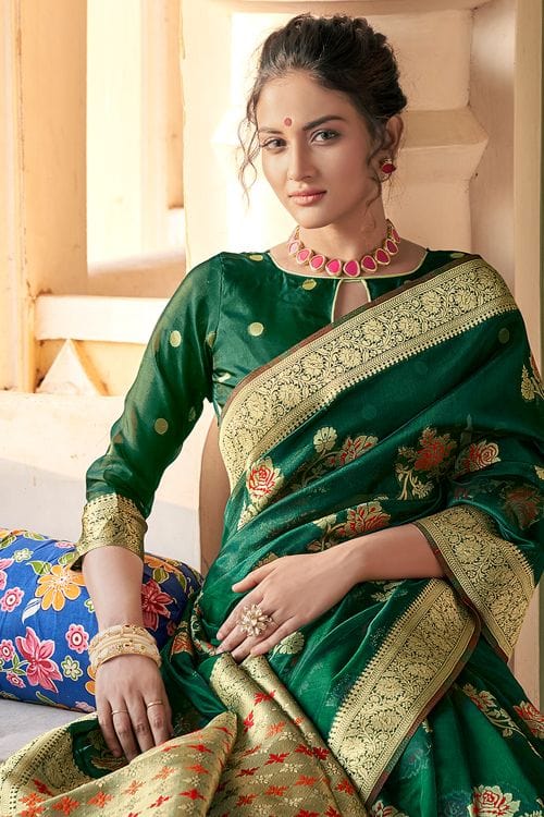 MySilkLove Bush Green Organza Saree