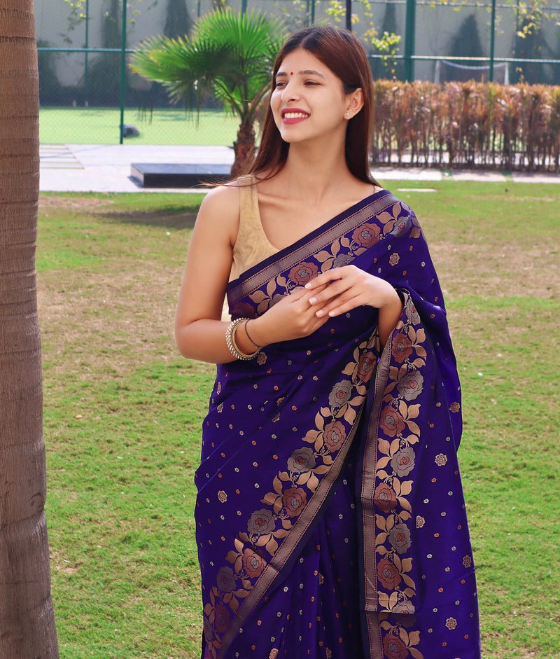 Alisha Navy Blue Soft Silk Saree – Zariknyaa