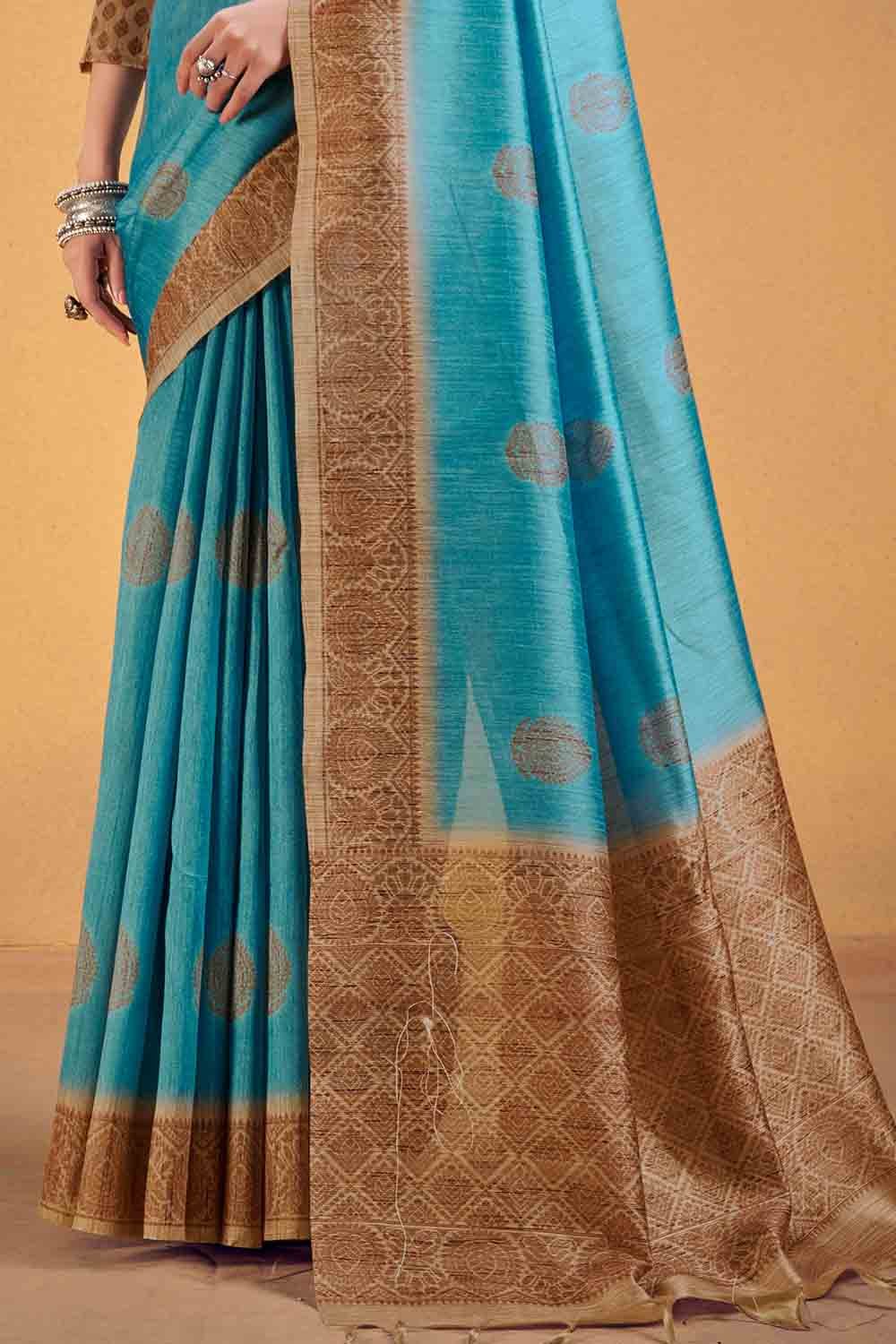 Buy MySilkLove Astral Blue Cotton Silk Saree Online