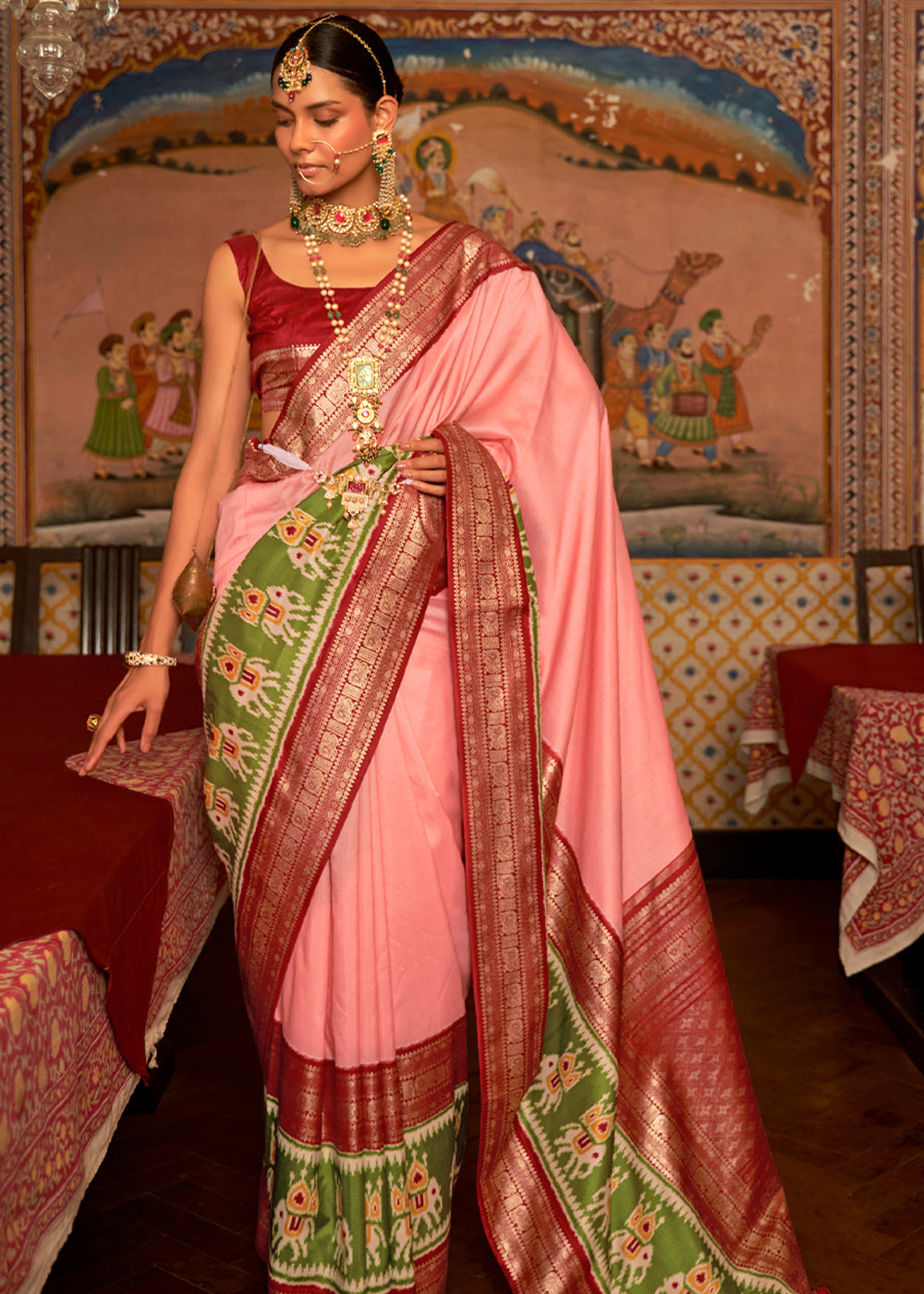 Buy MySilkLove Sweet Pink and Brown Banarasi Patola Saree Online