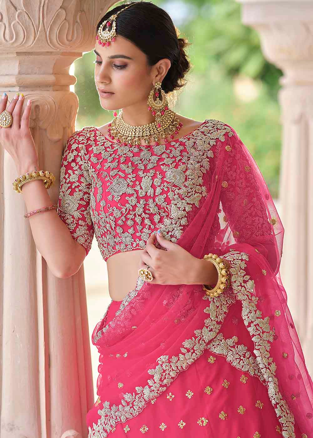 Buy MySilkLove Cabaret Pink Soft Net Designer Lehenga Choli With Dori & Sequins Work Online