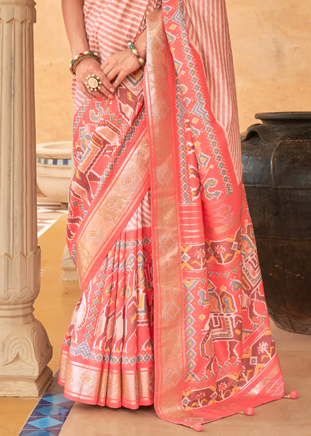 Buy MySilkLove Froly Peach Patola Silk Saree Online