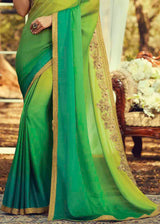 Fern Green and Yellow Embroidered Designer Saree