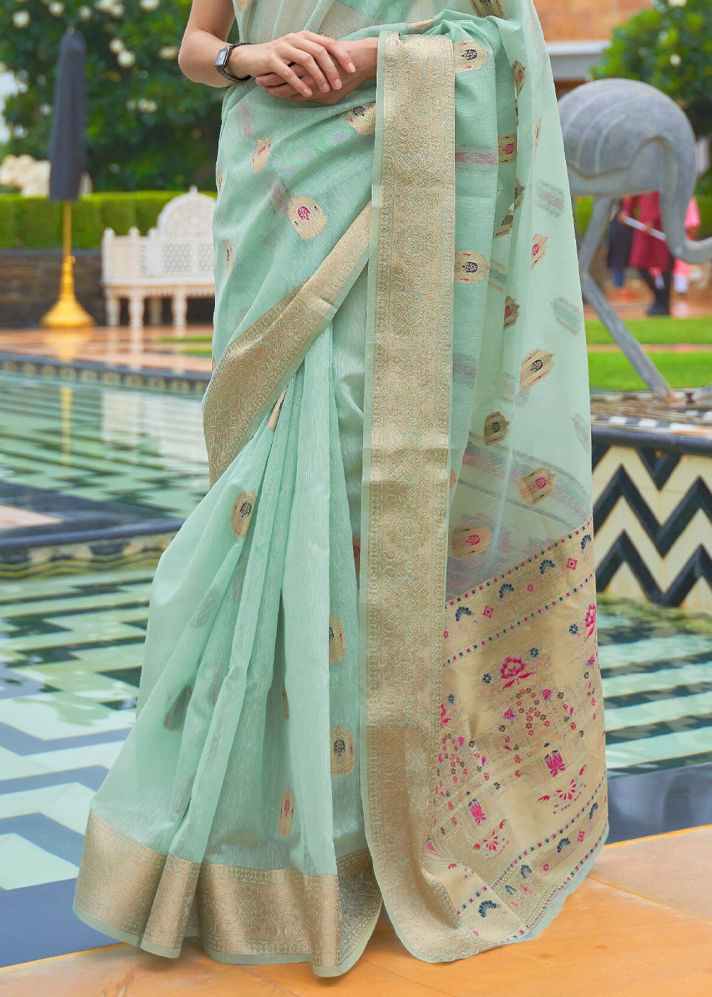 Buy MySilkLove Spring Rain Blue Handloom Linen Saree Online