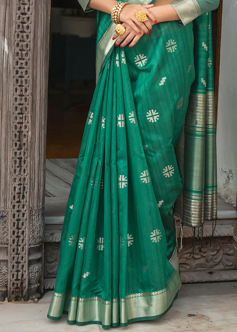 Polished Green Zari Woven Tussar Silk Saree