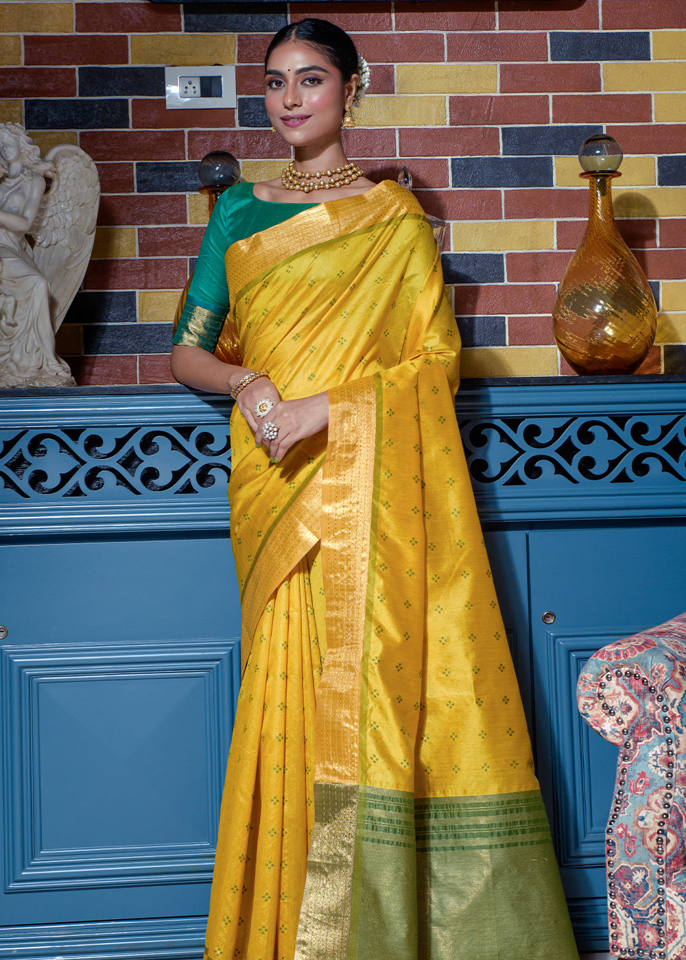 Buy MySilkLove Anzac Yellow Woven Raw Silk Saree Online