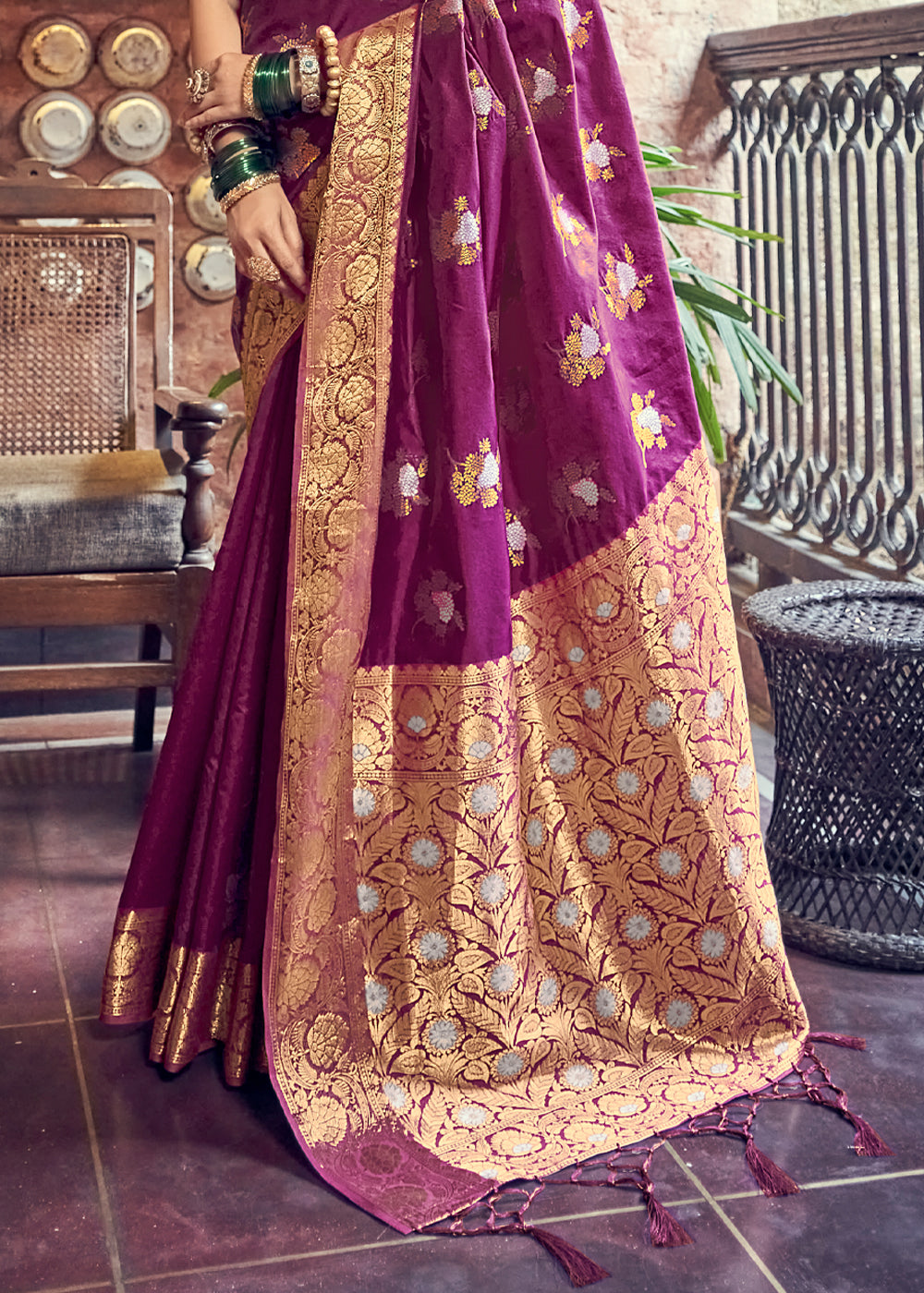 Buy MySilkLove Camelot Purple Zari Woven Banarasi Brocade Saree Online