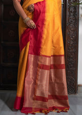 Yellow Orange and Red Zari Woven South Silk Saree