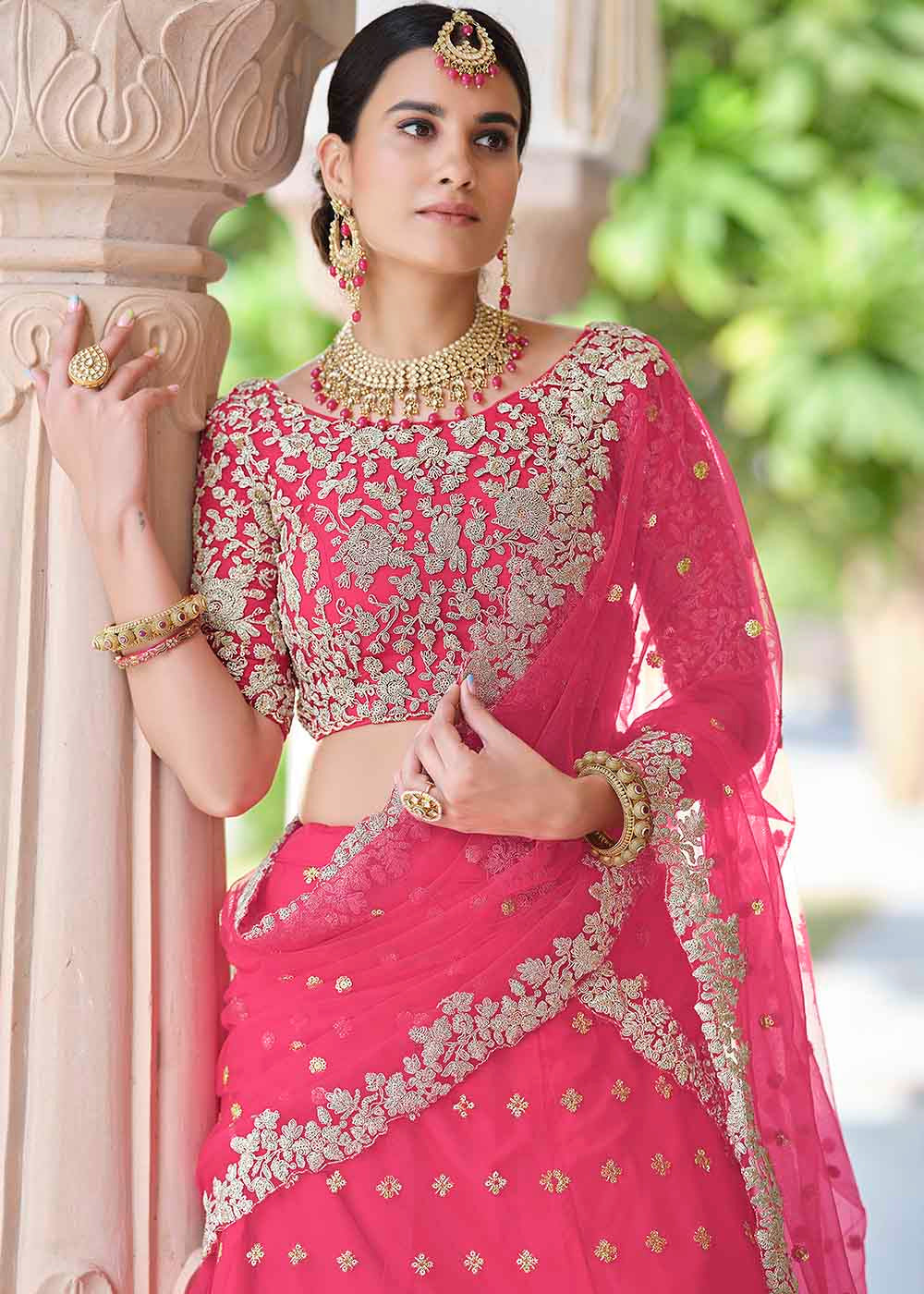 Buy MySilkLove Cabaret Pink Soft Net Designer Lehenga Choli With Dori & Sequins Work Online