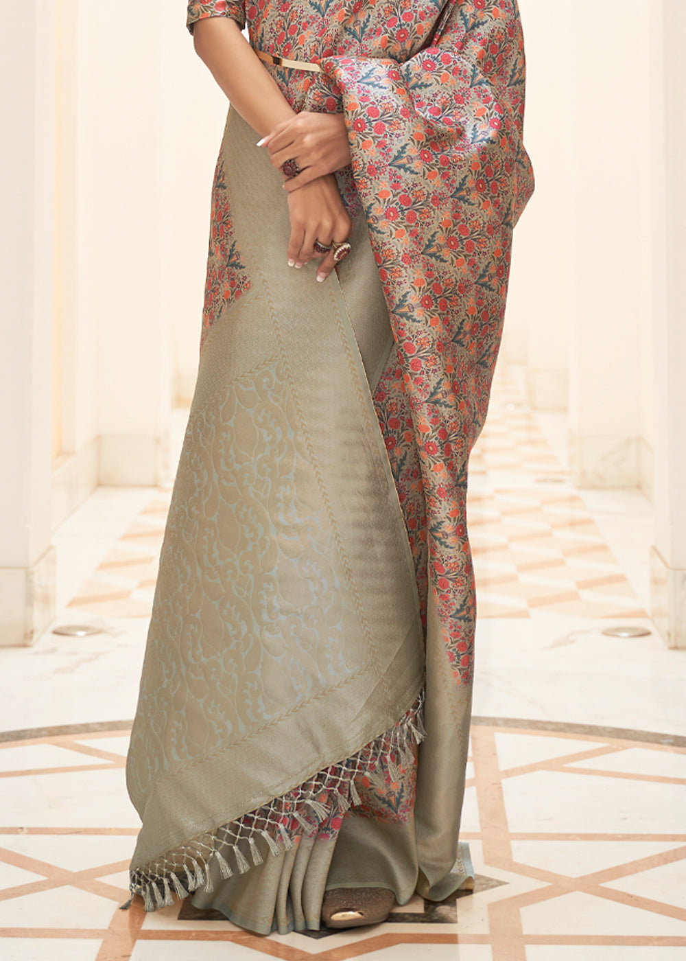 Buy MySilkLove Contessa Pink and Grey Digital Print Saree Online