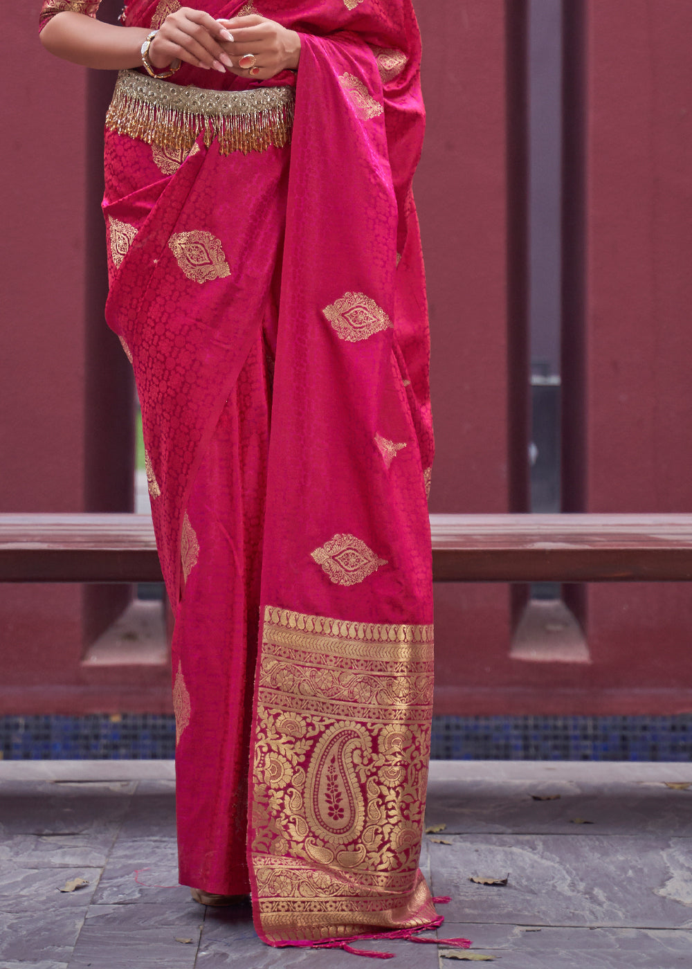 Buy MySilkLove Maroon Flush Pink Banarasi Woven Satin Silk Saree Online