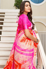 Princess Perfume Pink Cotton Saree with Leheriya Print
