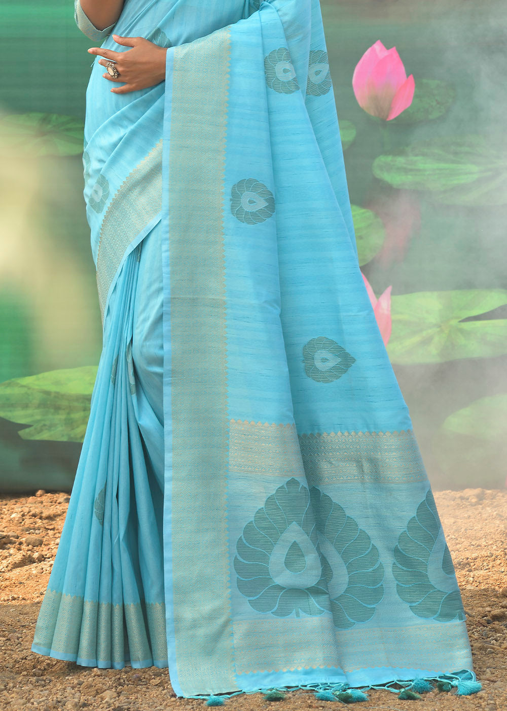 Buy MySilkLove Viking Blue Banarasi Jacquard Silk Saree Online