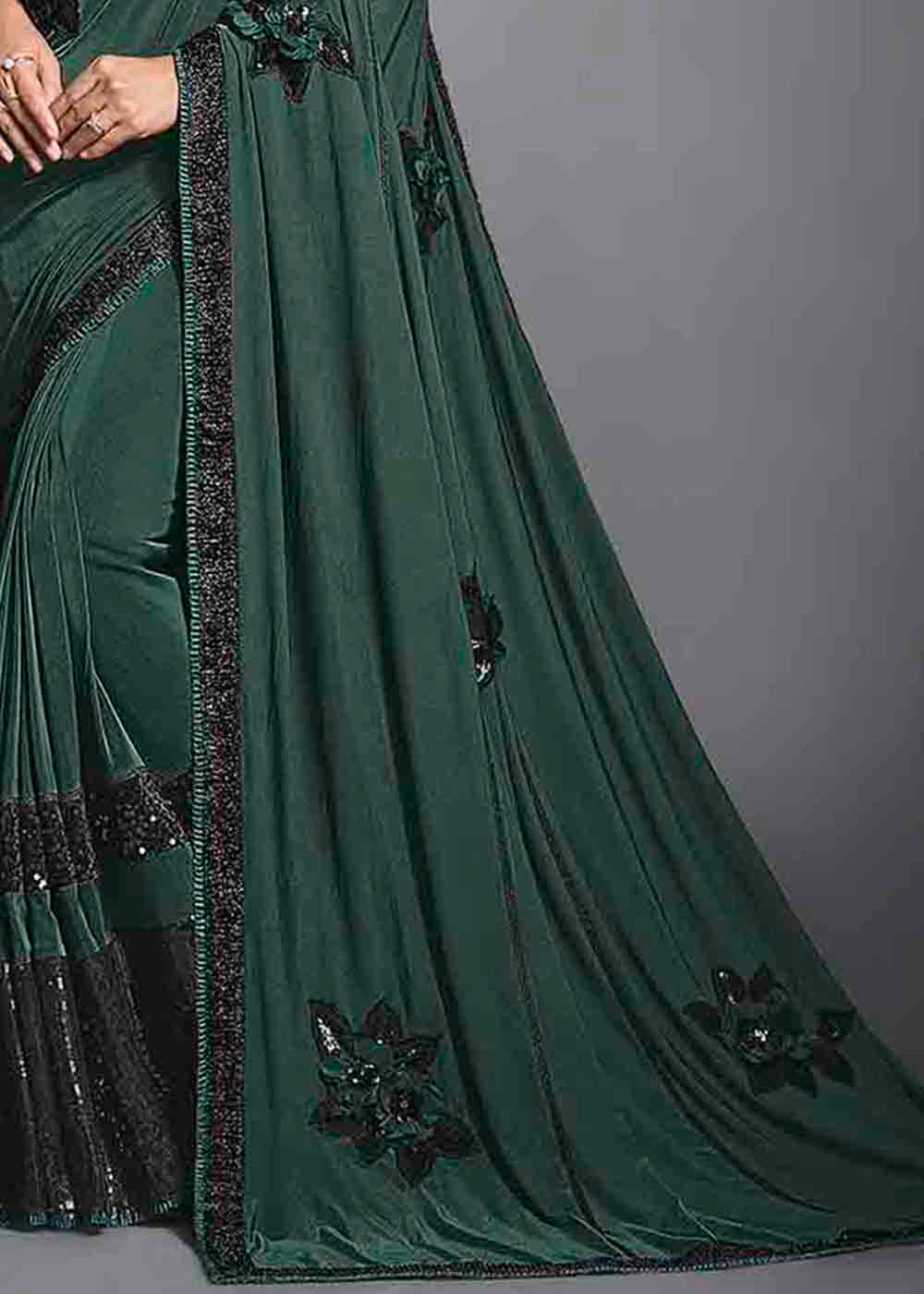 Buy MySilkLove Mineral Green Designer Lycra Saree with Embroidery Work Online