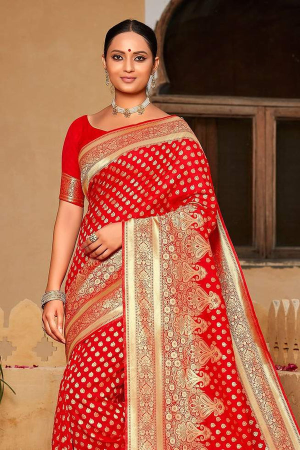 Alizarin Red Zari Woven Banarasi Saree