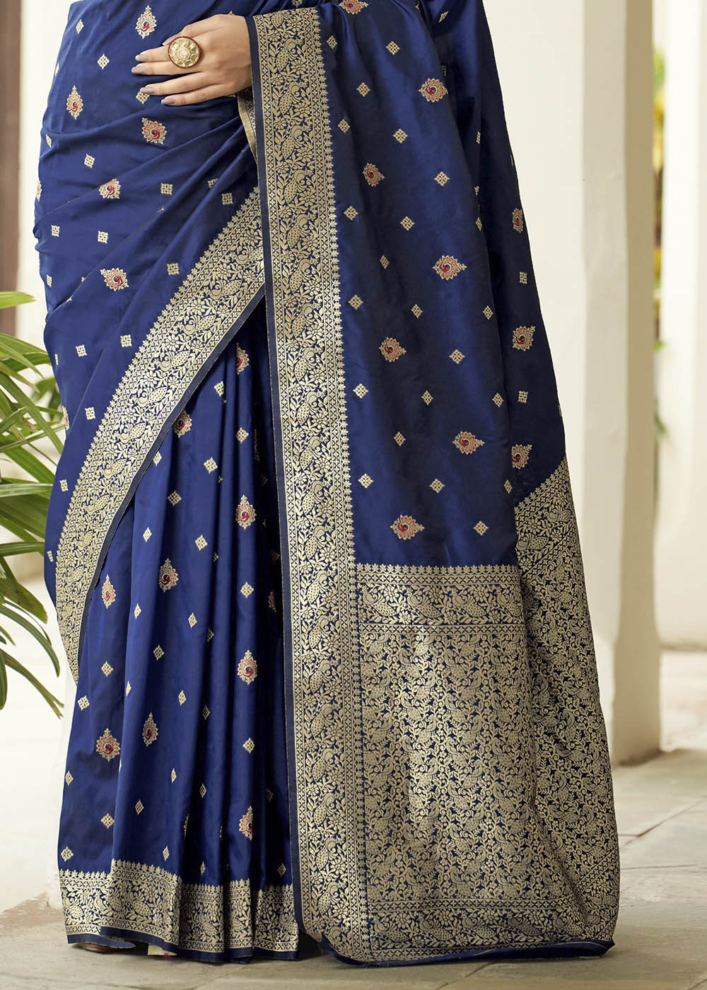 Buy MySilkLove Fiord Blue Zari Woven Banarasi Silk Saree with Butti Work Online