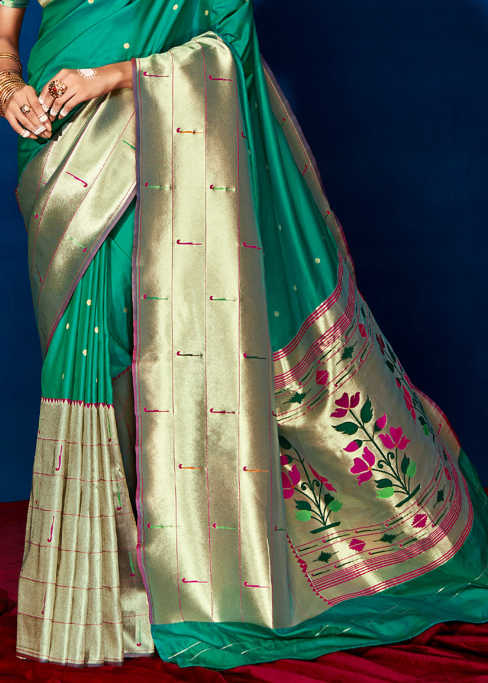Leaf Green Woven Paithani Silk Saree