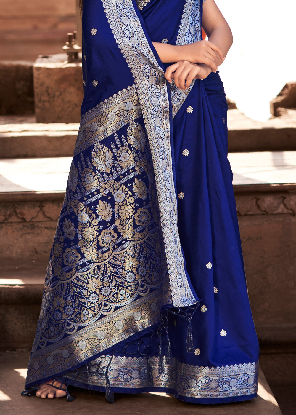 Buy MySilkLove Astronaut Blue Woven Banarasi Satin Silk Saree Online