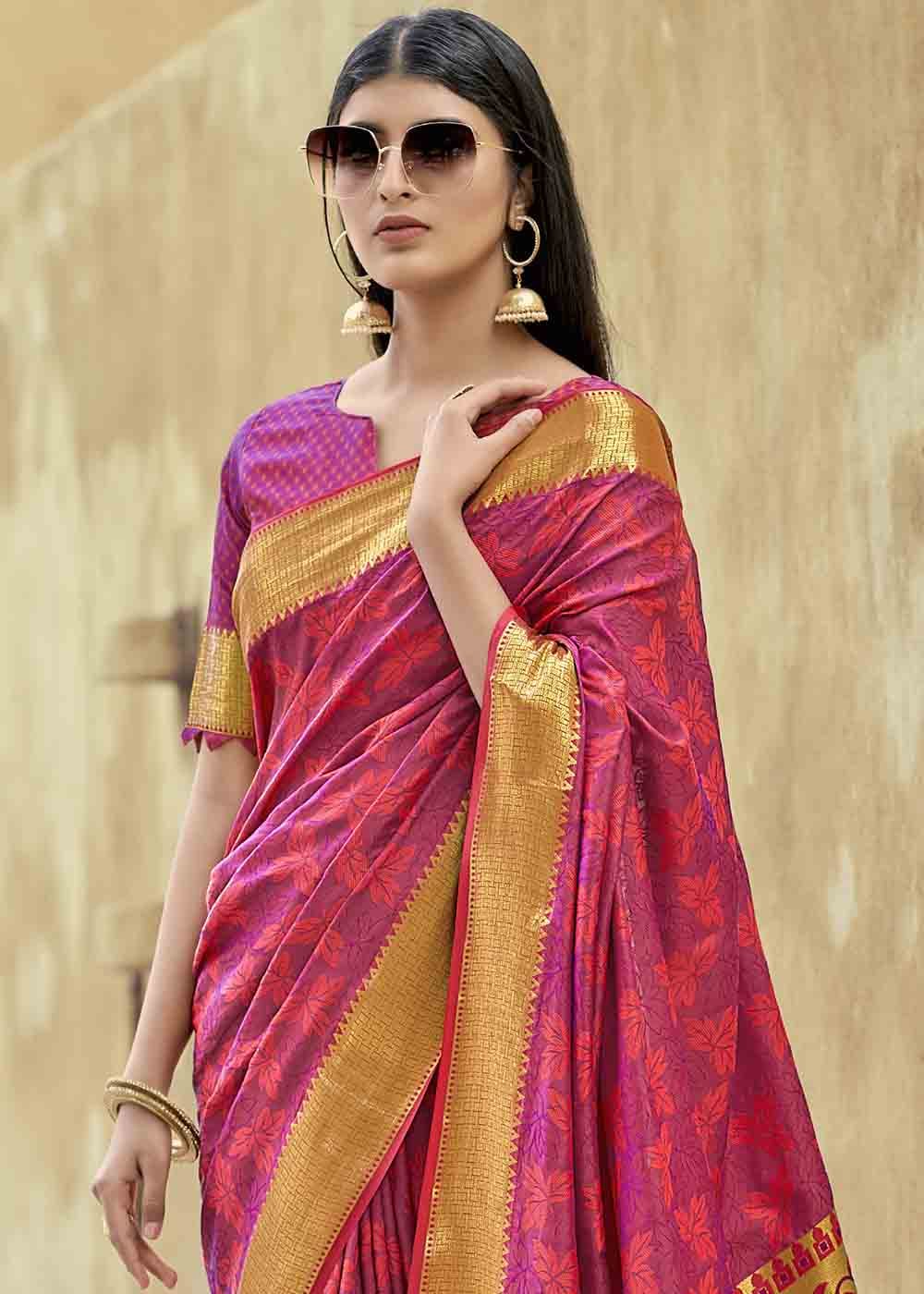 MySilkLove Stiletto Pink Zari Woven Banarasi Silk Saree