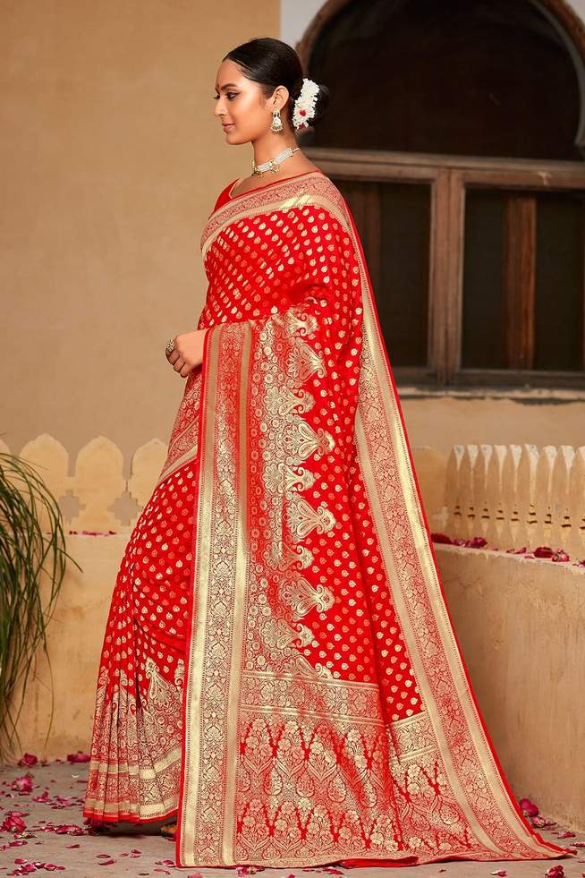 Buy MySilkLove Alizarin Red Zari Woven Banarasi Saree Online