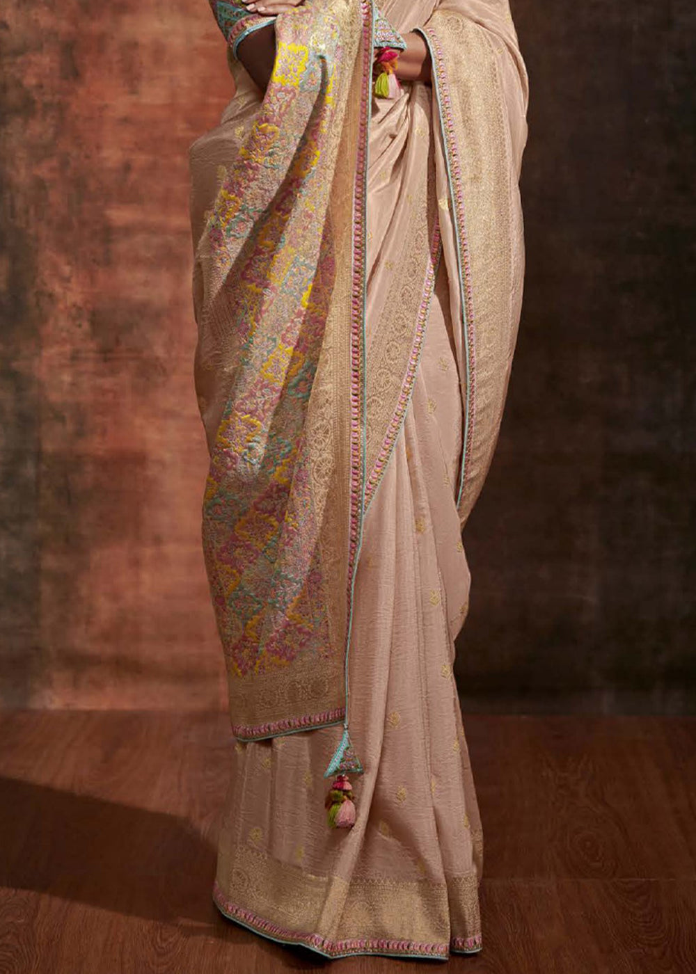 Buy MySilkLove Cameo Peach Woven Banarasi Soft Silk Saree Online