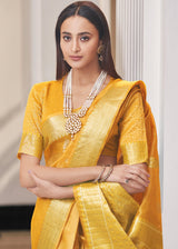 Saffron Yellow Zari Woven Tissue Banarasi Silk Saree