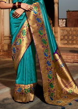 Paradise Blue Zari woven Banarasi Silk Saree