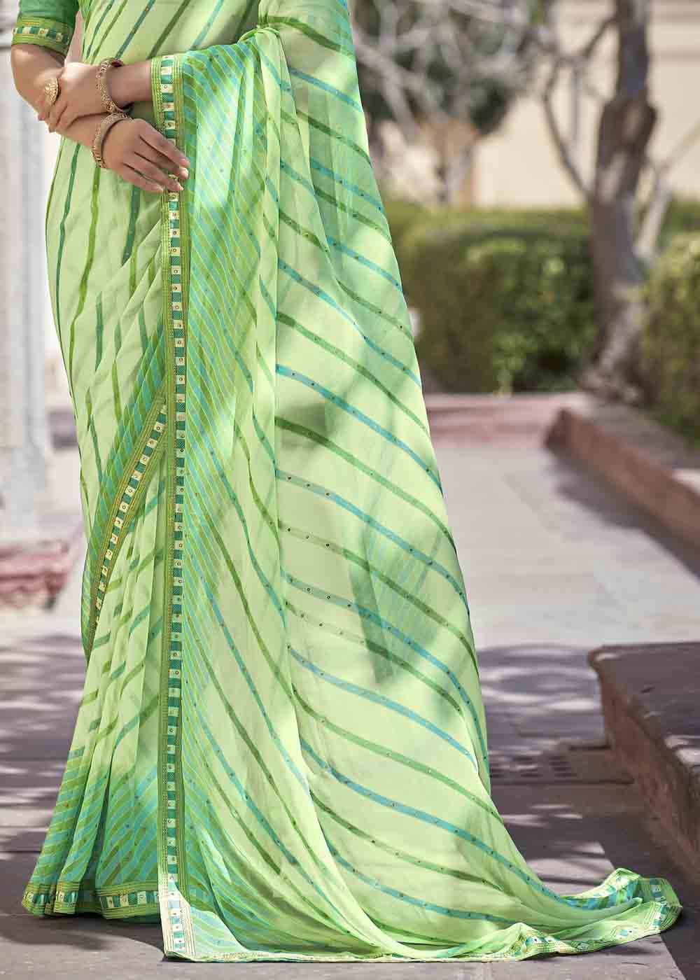 Buy MySilkLove Moss Green Printed Georgette Saree Online