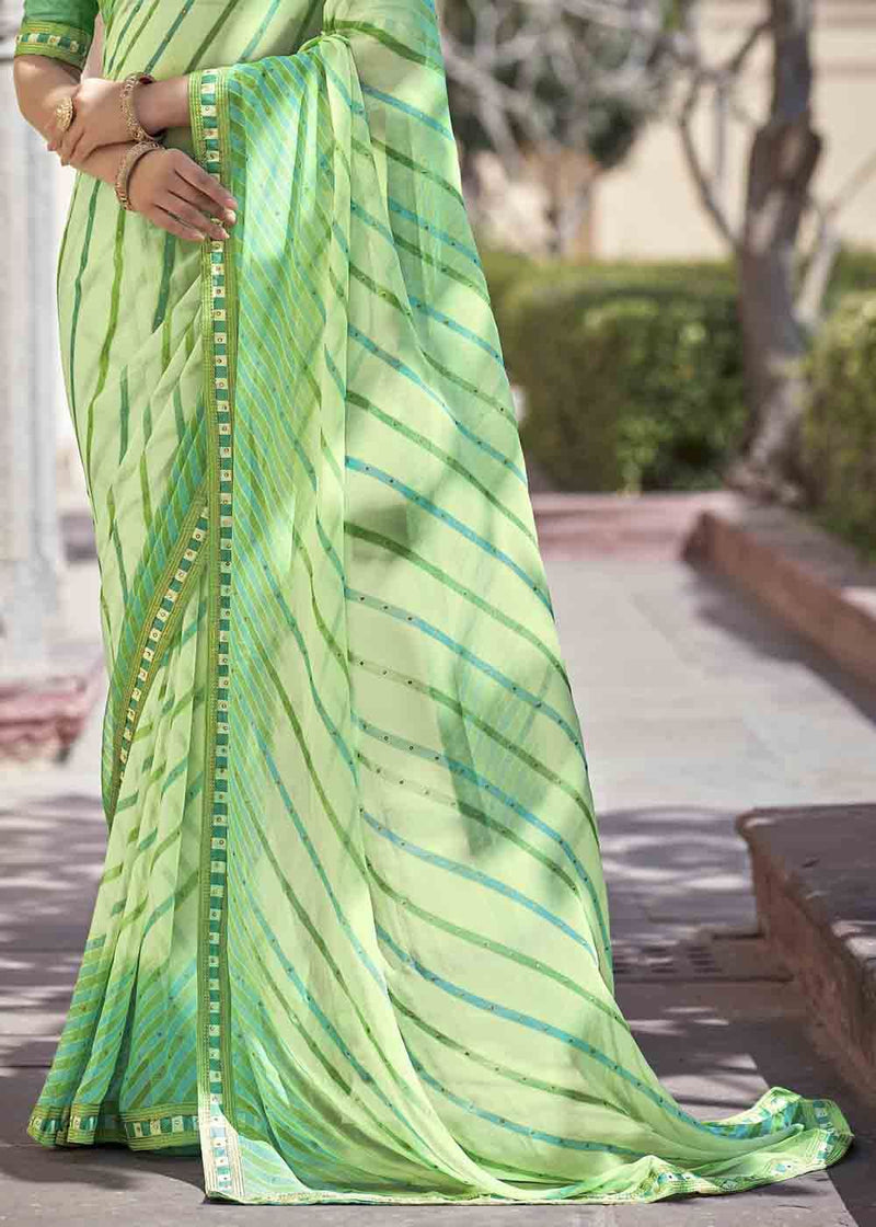 Moss Green Printed Georgette Saree