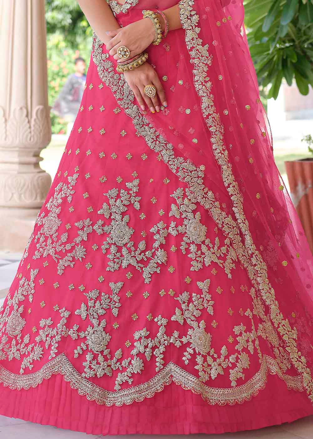 Buy MySilkLove Cabaret Pink Soft Net Designer Lehenga Choli With Dori & Sequins Work Online