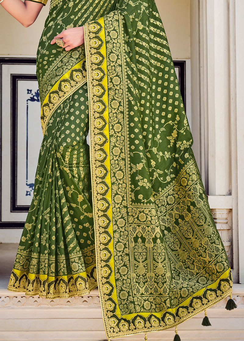Asparagus Green Zari Woven Designer Banarasi Saree