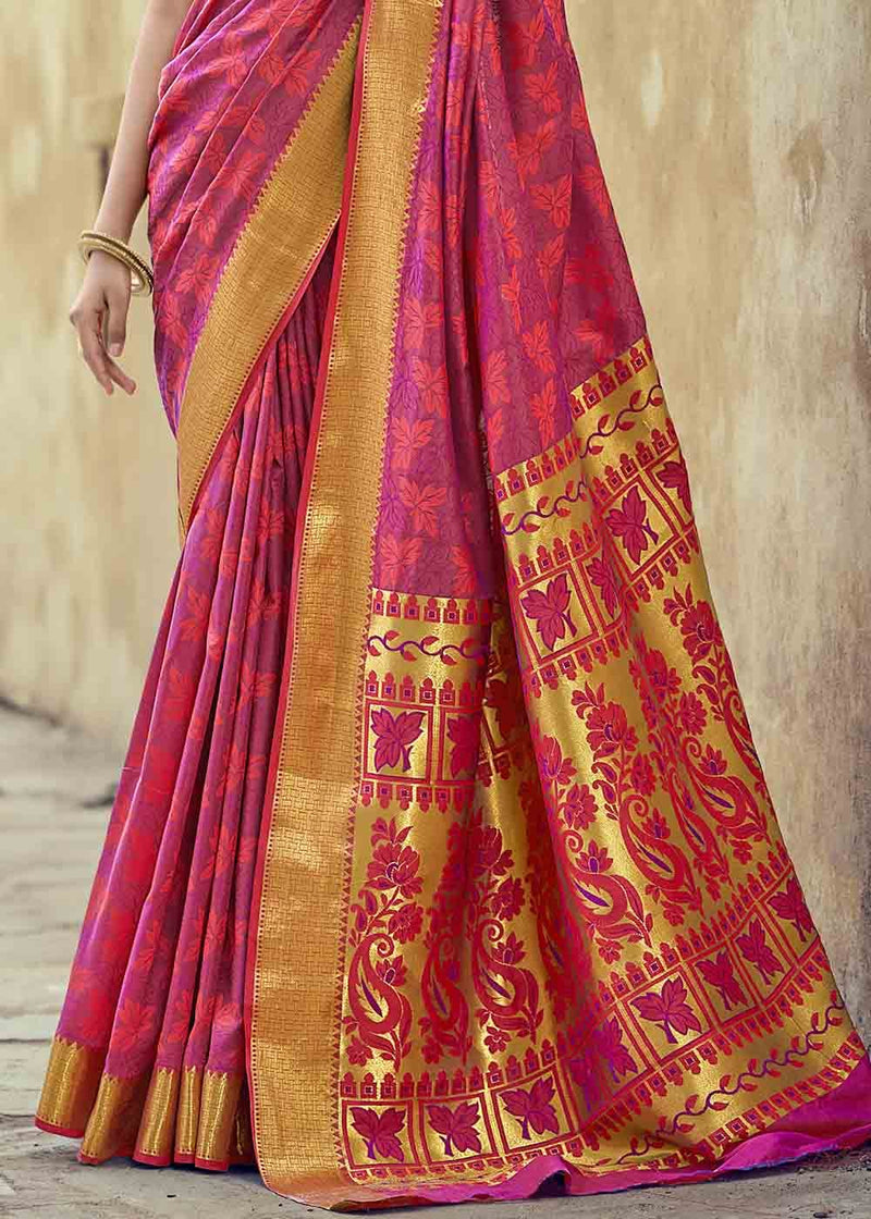 Stiletto Pink Zari Woven Banarasi Silk Saree